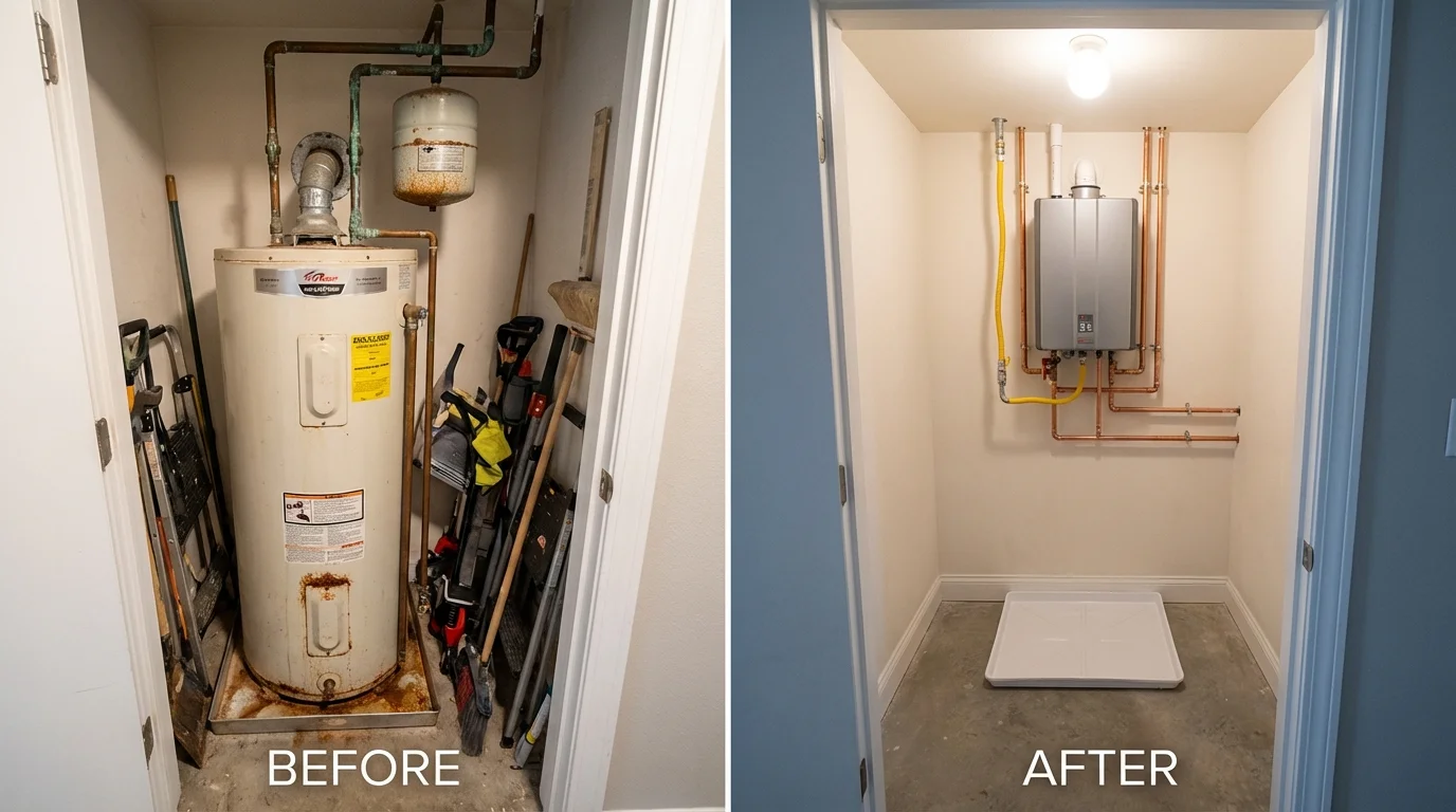 Tank water heater versus wall-mounted tankless unit comparison for Lebanon, IL homeowners